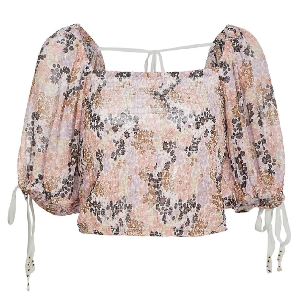 NEW FREE PEOPLE - Puff Sleeve Boho Top with Square Neck - Picture 4 of 8